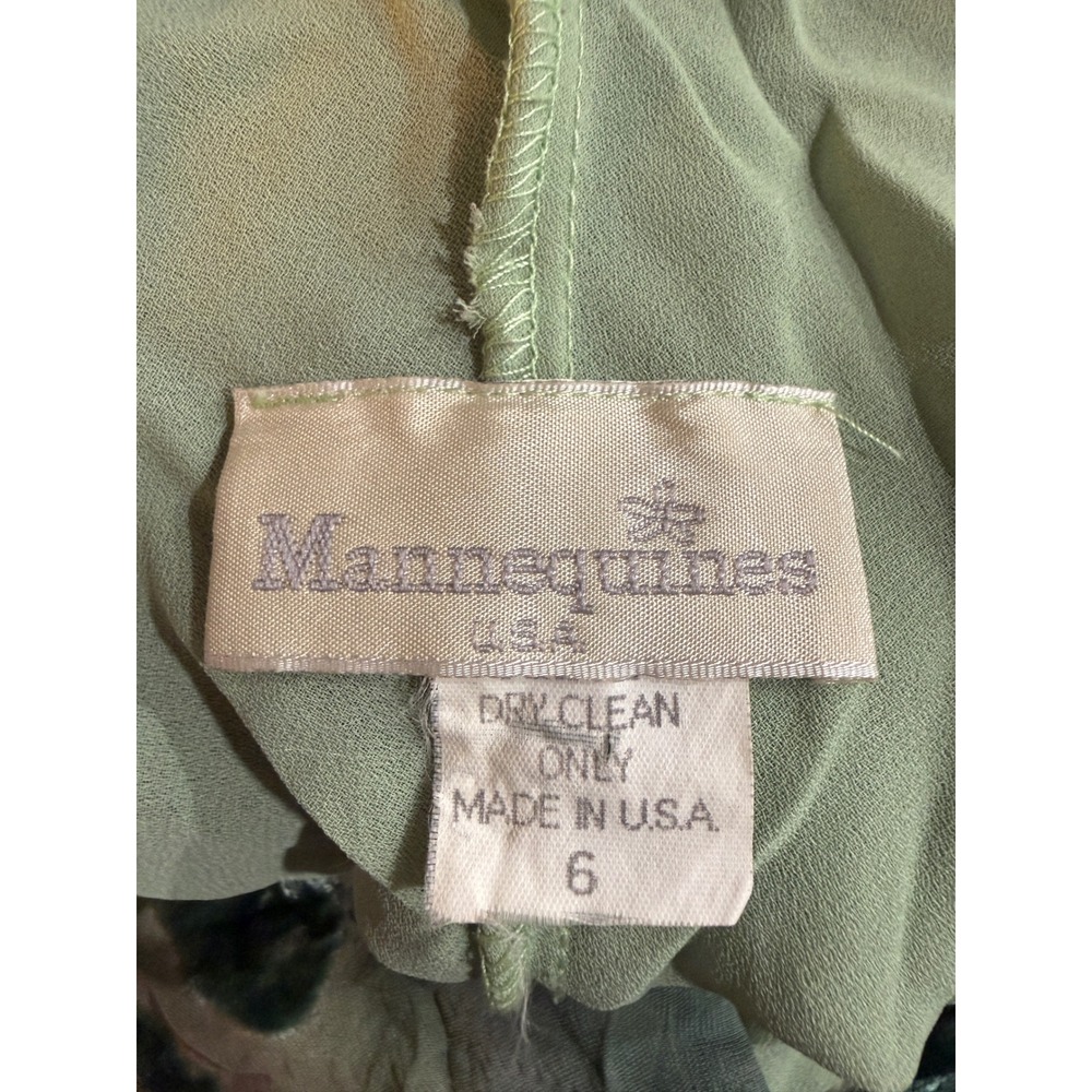 Y2K Mannequines USA Silk Velvet Burnout Floral‎ Mini Dress Green V509S Womens 6 - Picture 4 of 9